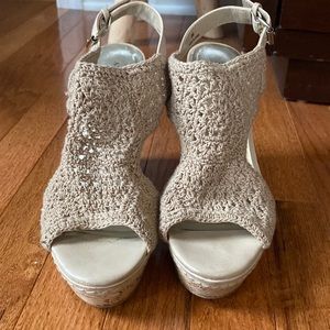 crochet nude wedge shoe